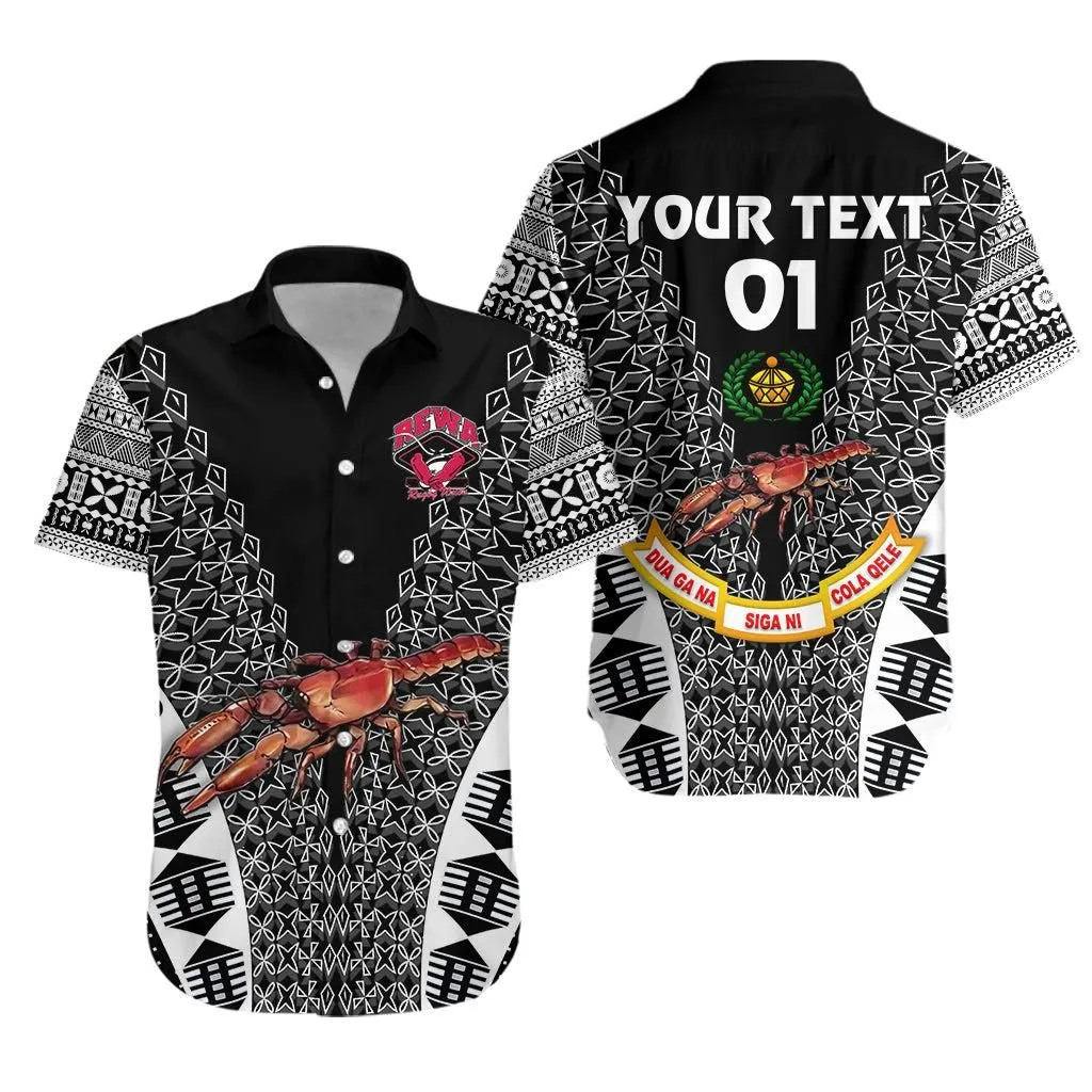 (Custom Personalised) Fiji Rewa Rugby Union Hawaiian Shirt Tapa Style   Black, Custom Text And Number Lt8_1