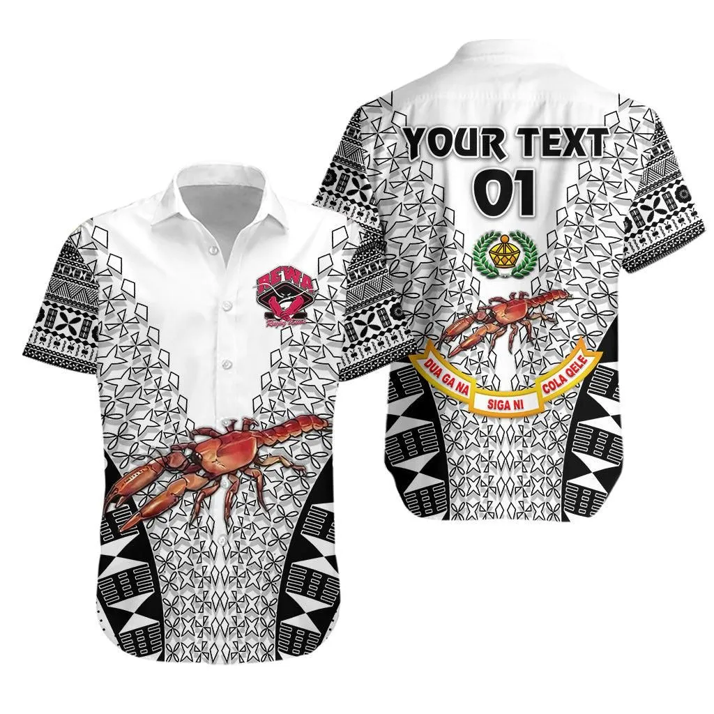 (Custom Personalised) Fiji Rewa Rugby Union Hawaiian Shirt Tapa Style   White, Custom Text And Number Lt8_1