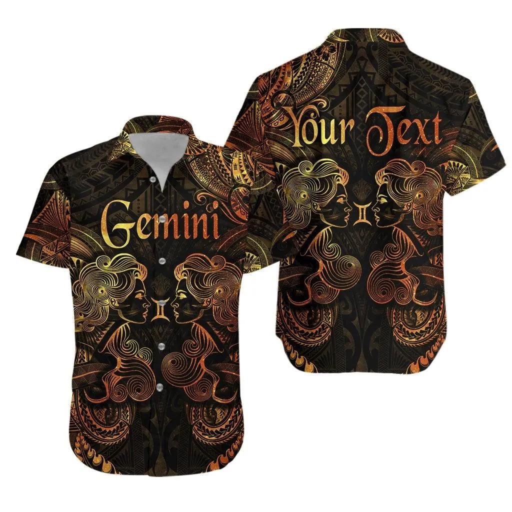 (Custom Personalised) Gemini Zodiac Polynesian Hawaiian Shirt Unique Style   Gold Lt8_1