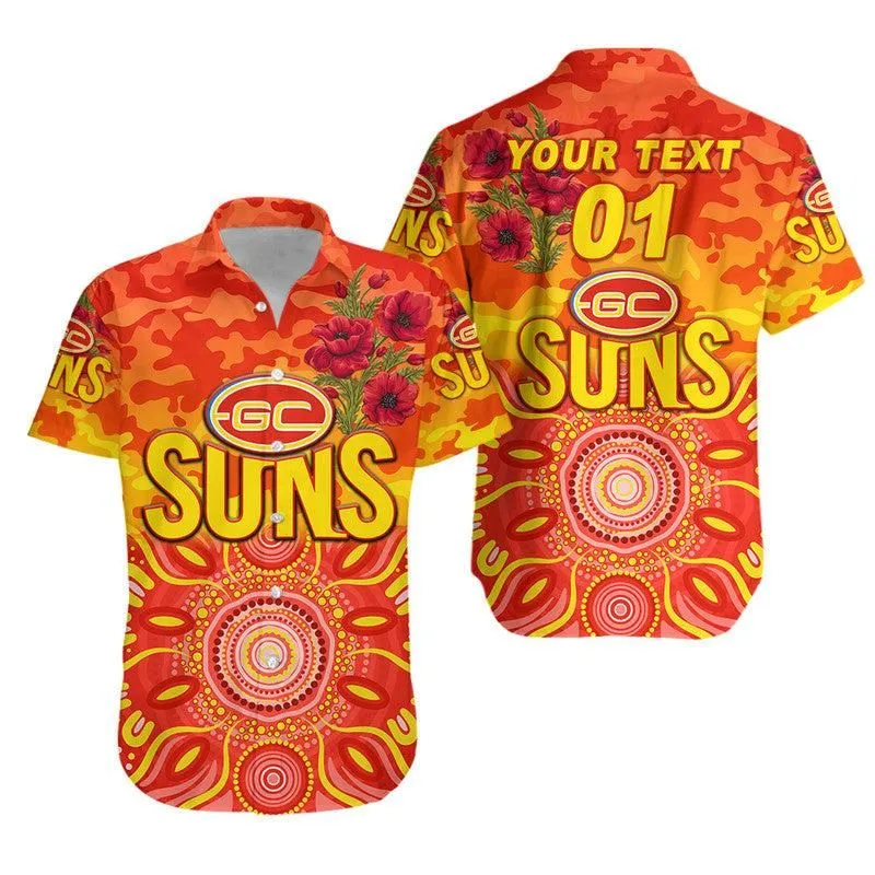 (Custom Personalised) Gold Coast Suns Anzac Hawaiian Shirt Indigenous Vibes Lt8_1