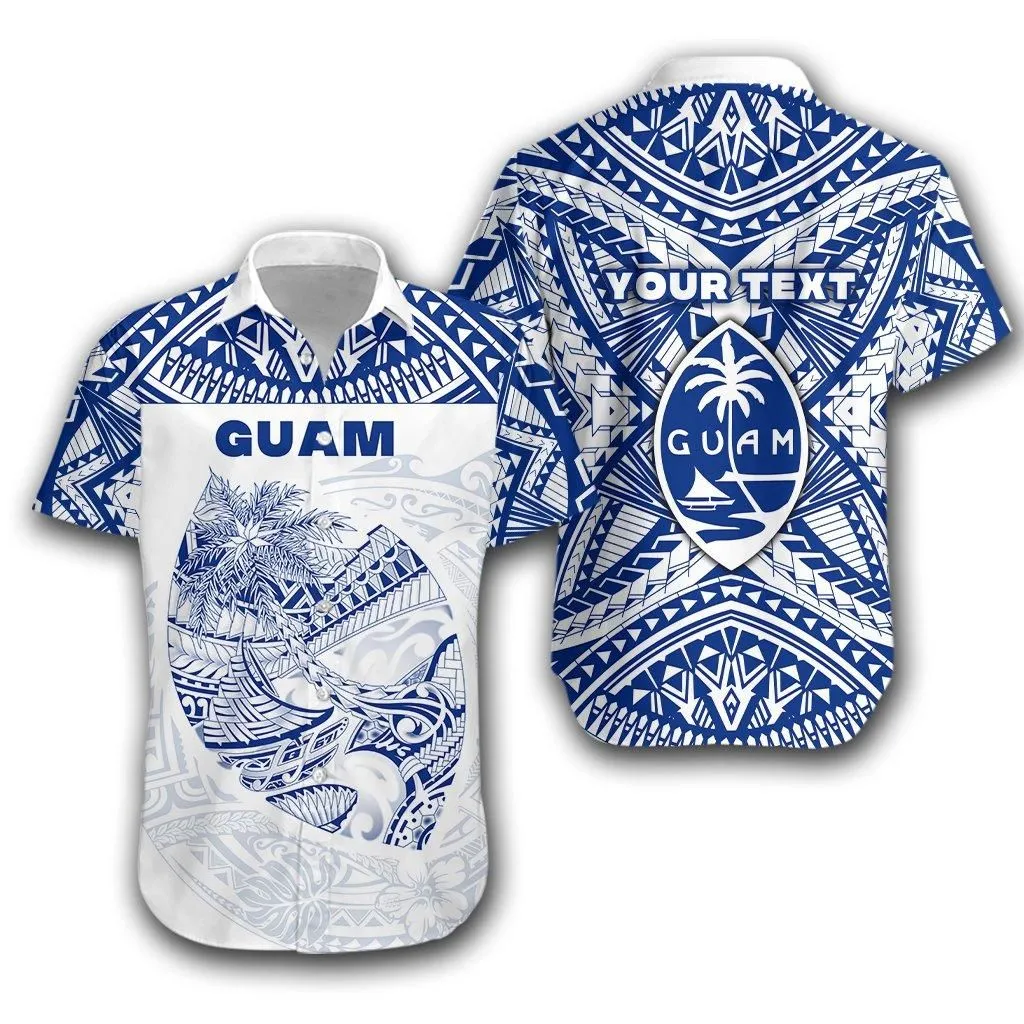 (Custom Personalised) Guam Rugby Hawaiian Shirt Polynesian Patterns   Blue Lt16_1