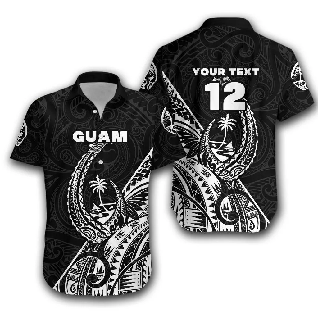 (Custom Personalised) Guam Rugby Hawaiian Shirt Polynesian Patterns Style   Black Lt16_1