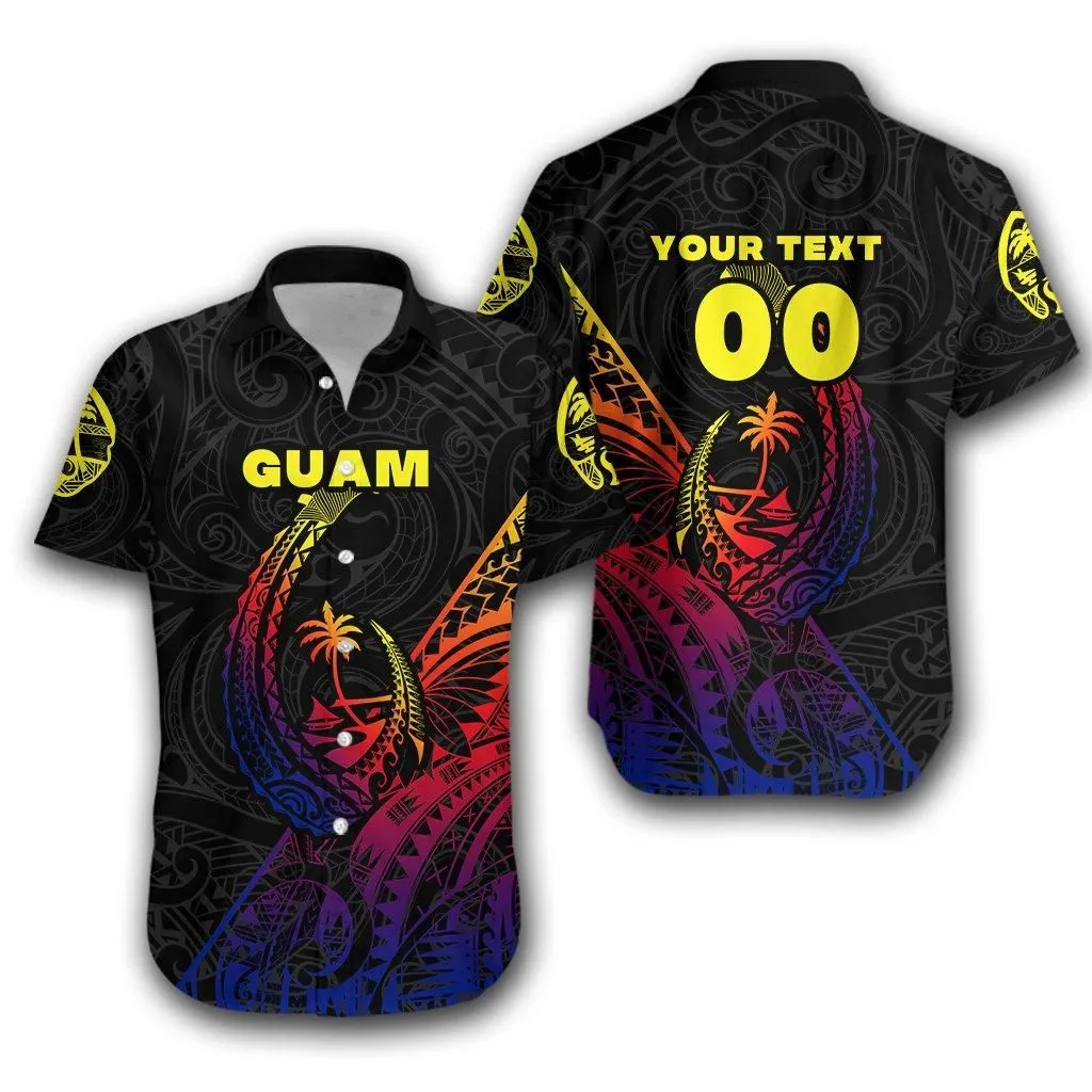 (Custom Personalised) Guam Rugby Hawaiian Shirt Polynesian Patterns Style   Gradient Lt16_1