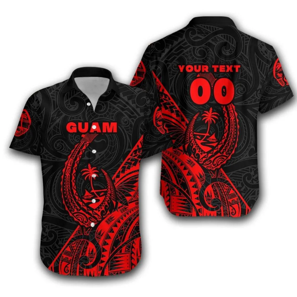 (Custom Personalised) Guam Rugby Hawaiian Shirt Polynesian Patterns Style   Red Lt16_1