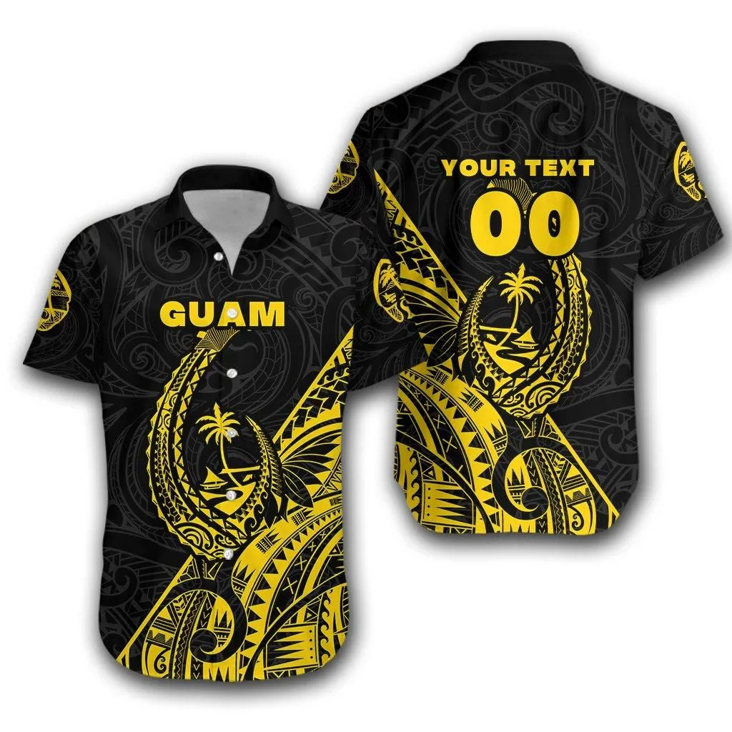 (Custom Personalised) Guam Rugby Hawaiian Shirt Polynesian Patterns Style   Yellow Lt16_1