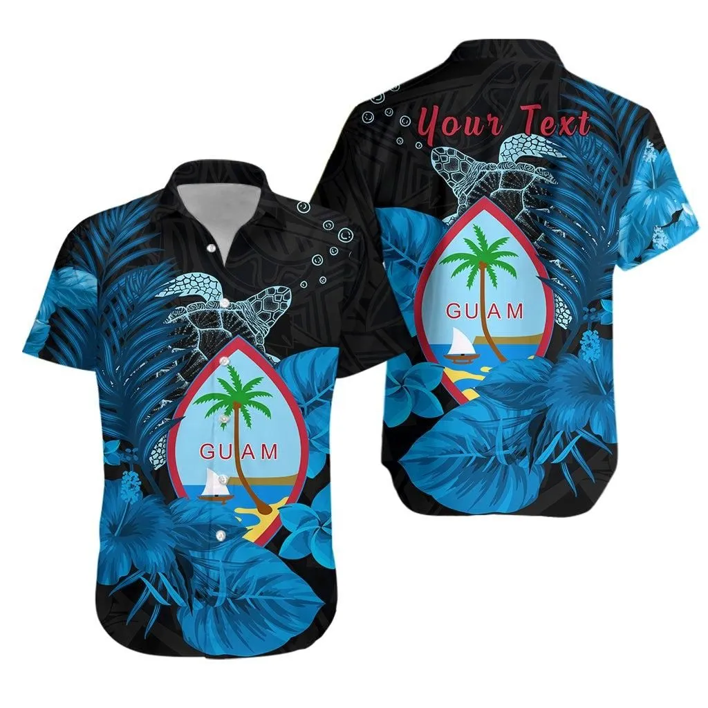 (Custom Personalised) Guam Seal Hawaiian Shirt Polynesian Turtle With Flowers Version Blue Lt13_0