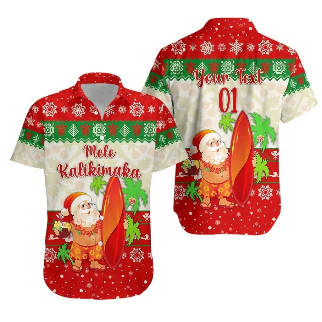 (Custom Personalised) Hawaii Christmas Hawaiian Shirt Santa Claus Surfing Simple Style   Beige Red Lt8_1