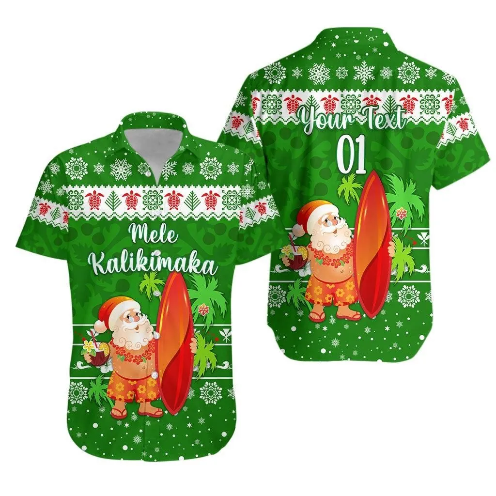(Custom Personalised) Hawaii Christmas Hawaiian Shirt Santa Claus Surfing Simple Style   Green Lt8_1