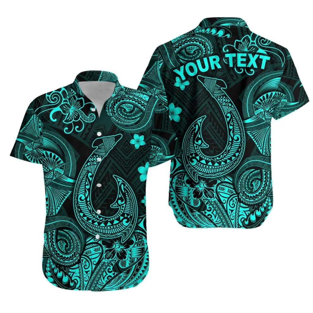 (Custom Personalised) Hawaii Fish Hook Polynesian Hawaiian Shirt Unique Style   Turquoise Lt8_1
