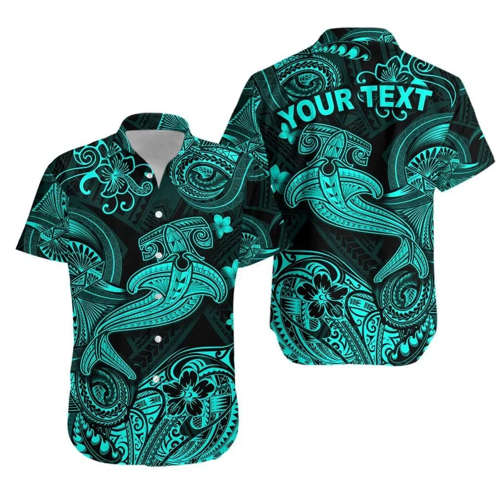 (Custom Personalised) Hawaii Hammer Shark Polynesian Hawaiian Shirt Unique Style   Turquoise Lt8_1