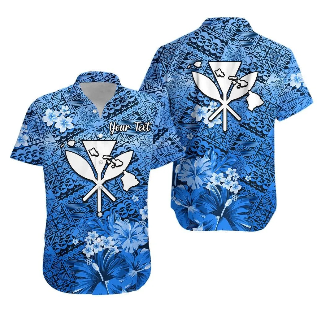 (Custom Personalised) Hawaii Hawaiian Shirt Map And Turtle Blue Flowers Lt13_0