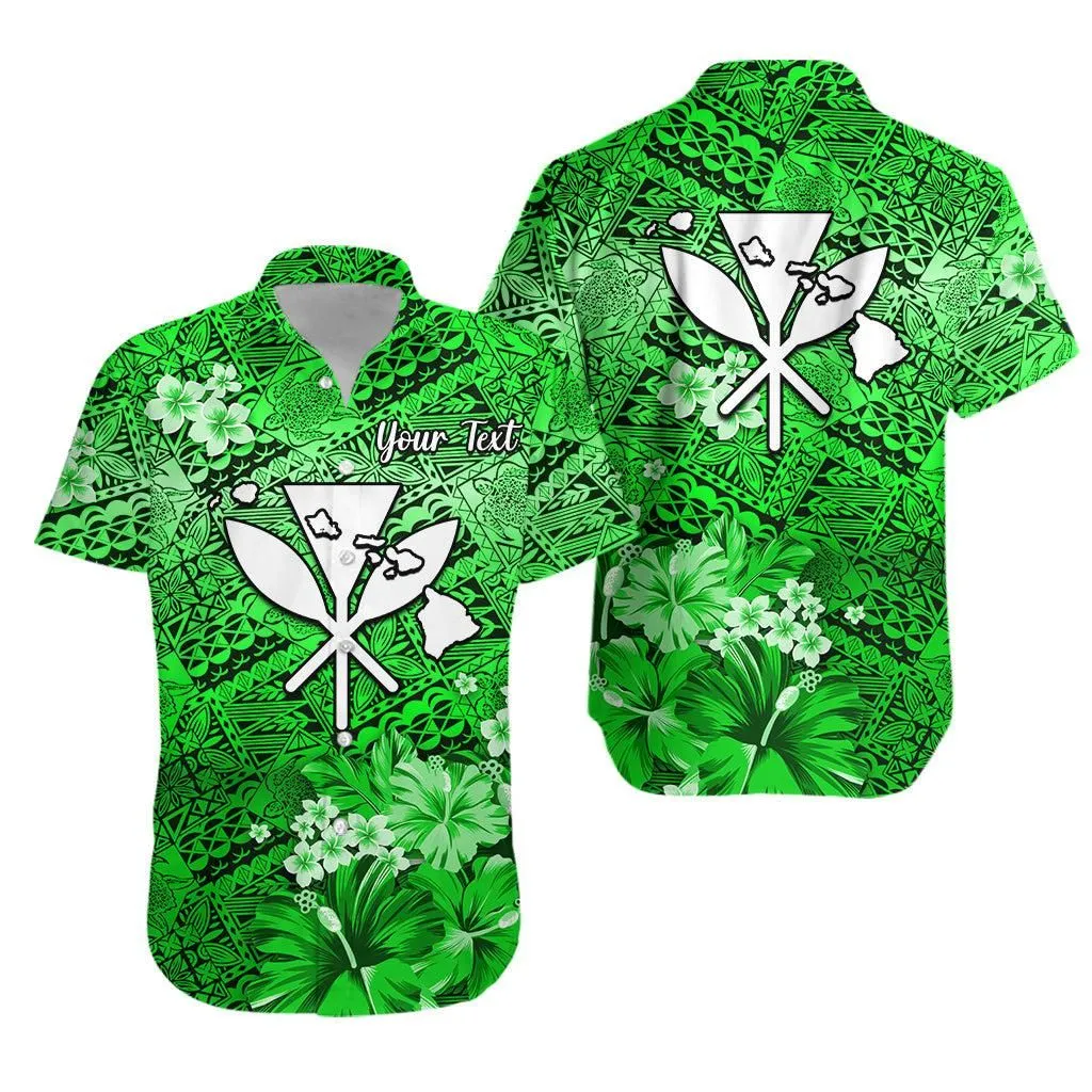 (Custom Personalised) Hawaii Hawaiian Shirt Map And Turtle Green Flowers Lt13_0