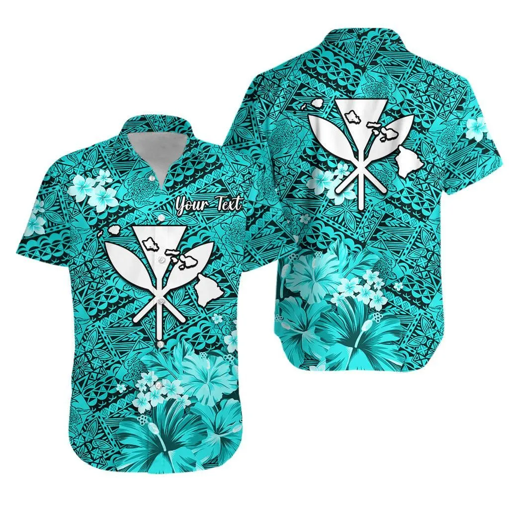 (Custom Personalised) Hawaii Hawaiian Shirt Map And Turtle Turquoise Flowers Lt13_0