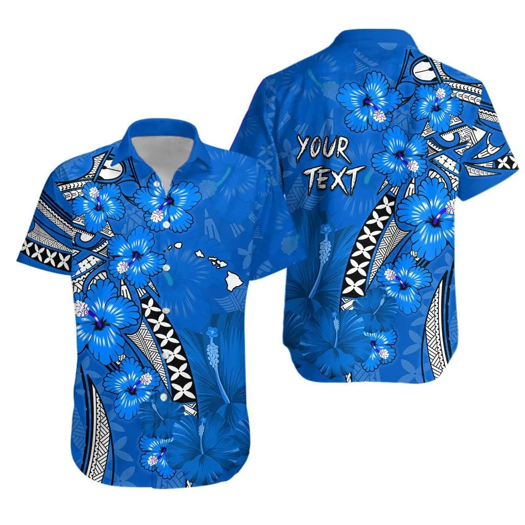 (Custom Personalised) Hawaii Hawaiian Shirt Polynesia Blue Hibiscus And Map Mystical Lt13_0