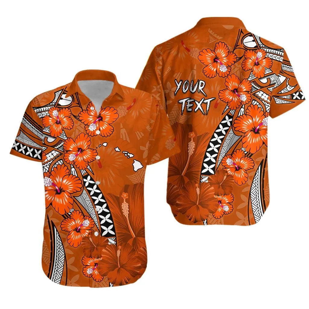 (Custom Personalised) Hawaii Hawaiian Shirt Polynesia Orange Hibiscus And Map Mystical Lt13_0