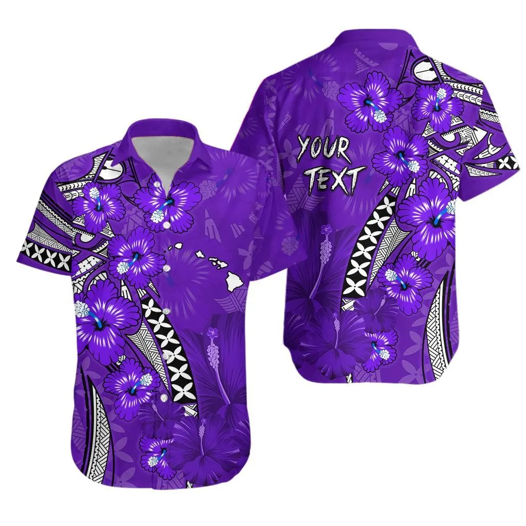(Custom Personalised) Hawaii Hawaiian Shirt Polynesia Purple Hibiscus And Map Mystical Lt13_0
