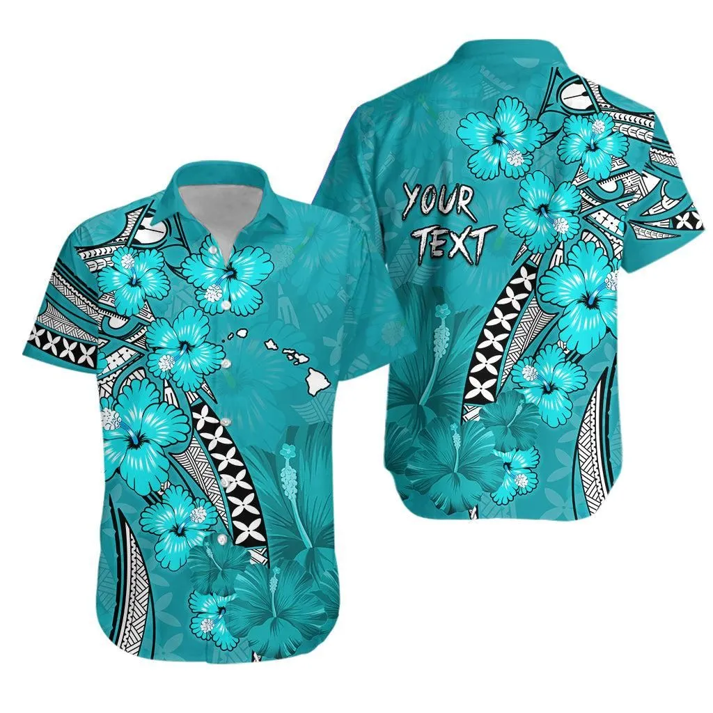 (Custom Personalised) Hawaii Hawaiian Shirt Polynesia Turquoise Hibiscus And Map Mystical Lt13_0