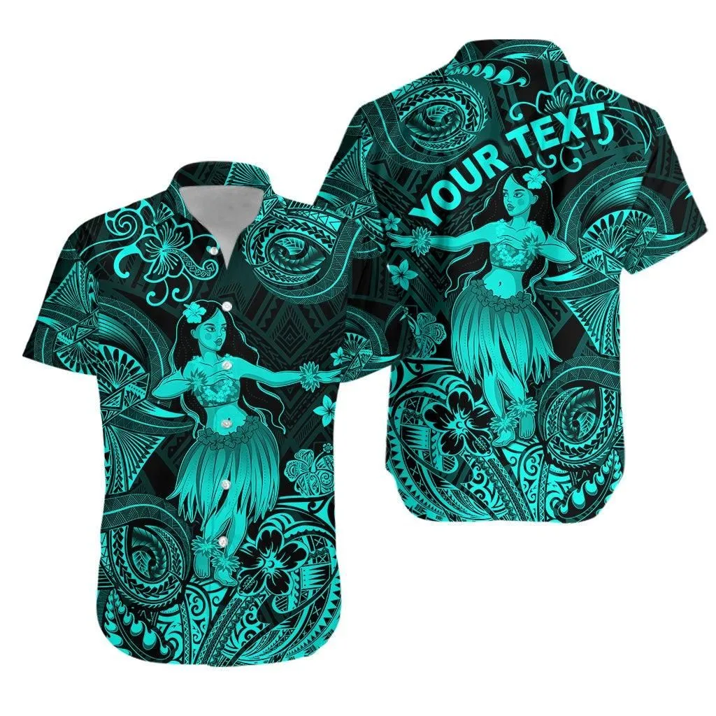 (Custom Personalised) Hawaii Hula Girl Polynesian Hawaiian Shirt Unique Style   Turquoise Lt8_1