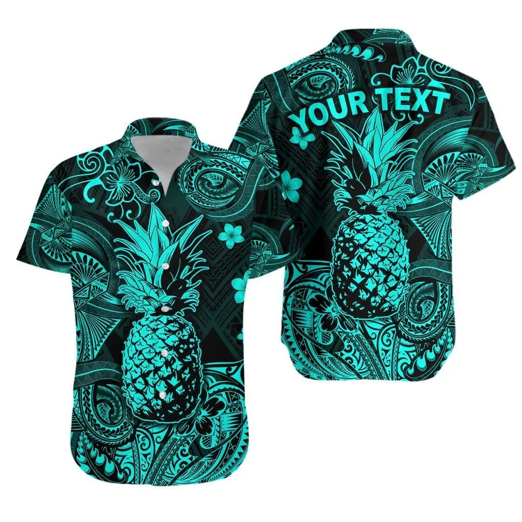 (Custom Personalised) Hawaii Pineapple Polynesian Hawaiian Shirt Unique Style   Turquoise Lt8_1