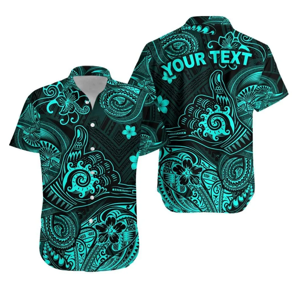 (Custom Personalised) Hawaii Shaka Polynesian Hawaiian Shirt Unique Style   Turquoise Lt8_1