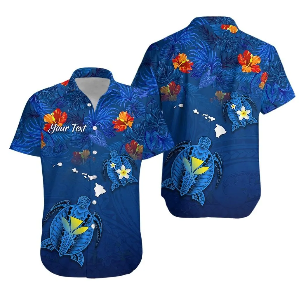 (Custom Personalised) Hawaiian Islands Hawaiian Shirt   Hawaii Tropical Flowers And Turtles Blue Lt13_1