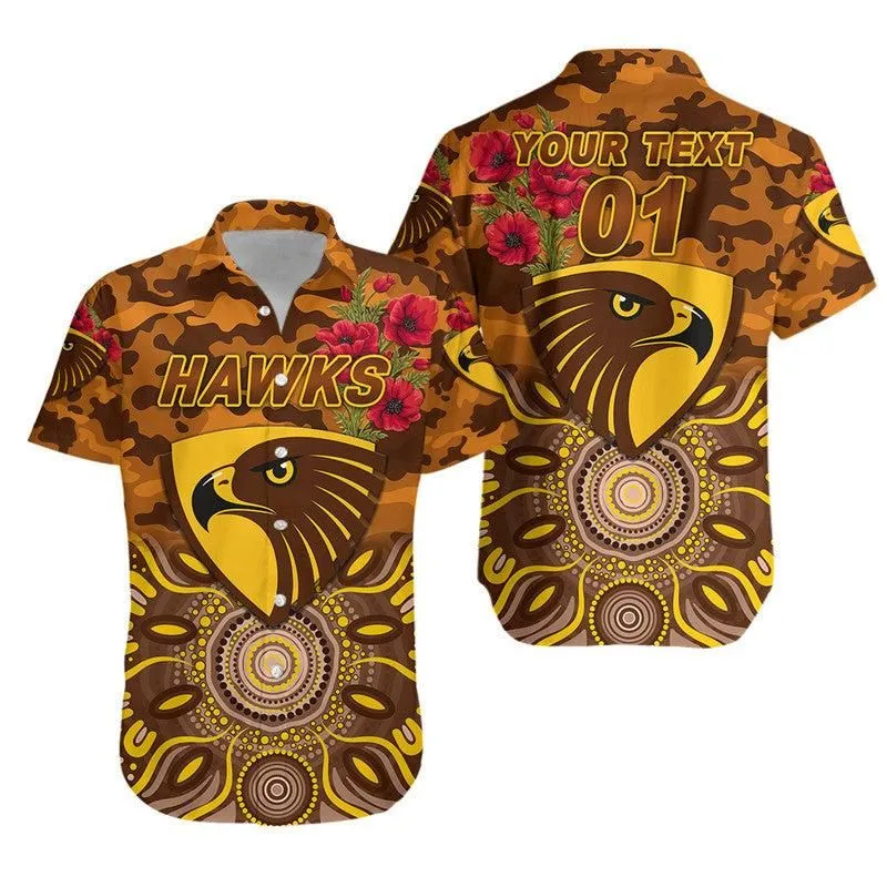 (Custom Personalised) Hawthorn Hawks Anzac Hawaiian Shirt Indigenous Vibes Lt8_1