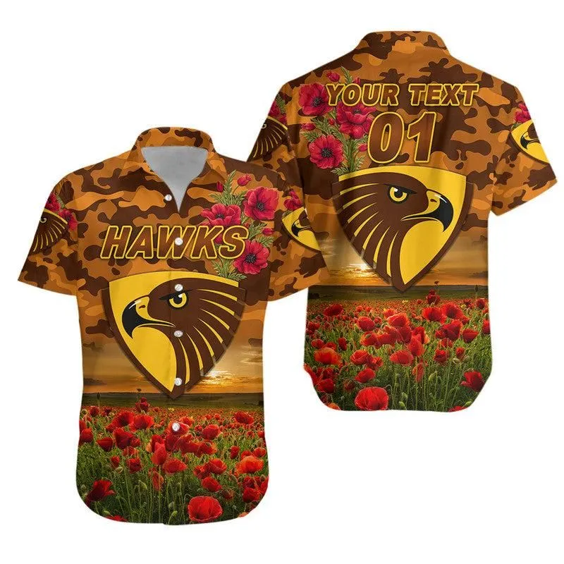 (Custom Personalised) Hawthorn Hawks Anzac Hawaiian Shirt Poppy Vibes Lt8_1