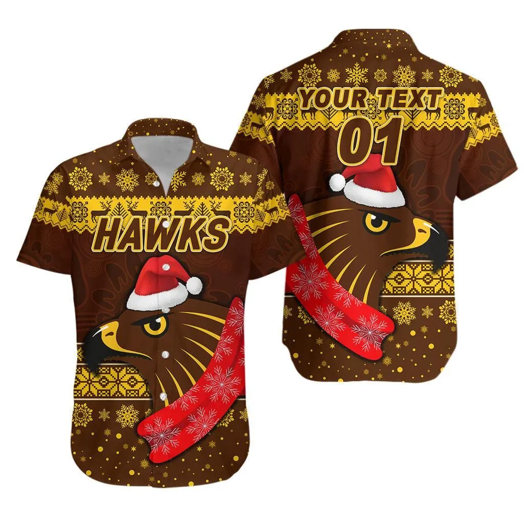 (Custom Personalised) Hawthorn Hawks Hawaiian Shirt Christmas Simple Style Lt8_1