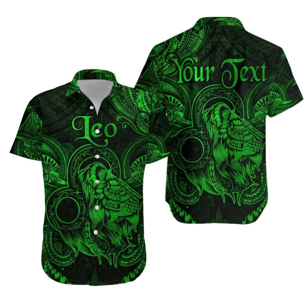 (Custom Personalised) Leo Zodiac Polynesian Hawaiian Shirt Unique Style   Green Lt8_1