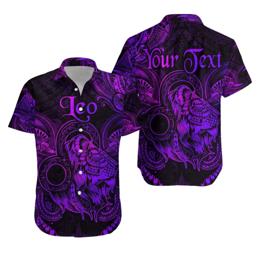 (Custom Personalised) Leo Zodiac Polynesian Hawaiian Shirt Unique Style   Purple Lt8_1