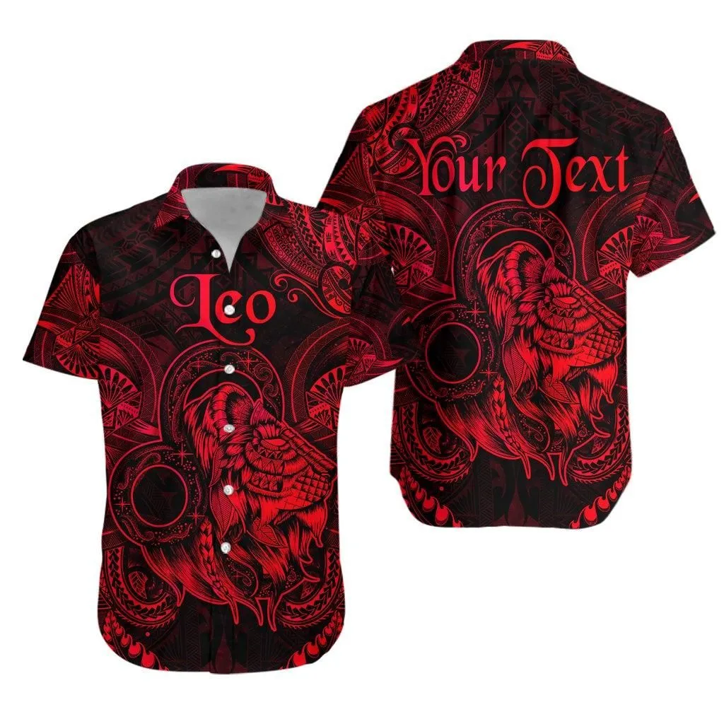 (Custom Personalised) Leo Zodiac Polynesian Hawaiian Shirt Unique Style   Red Lt8_1