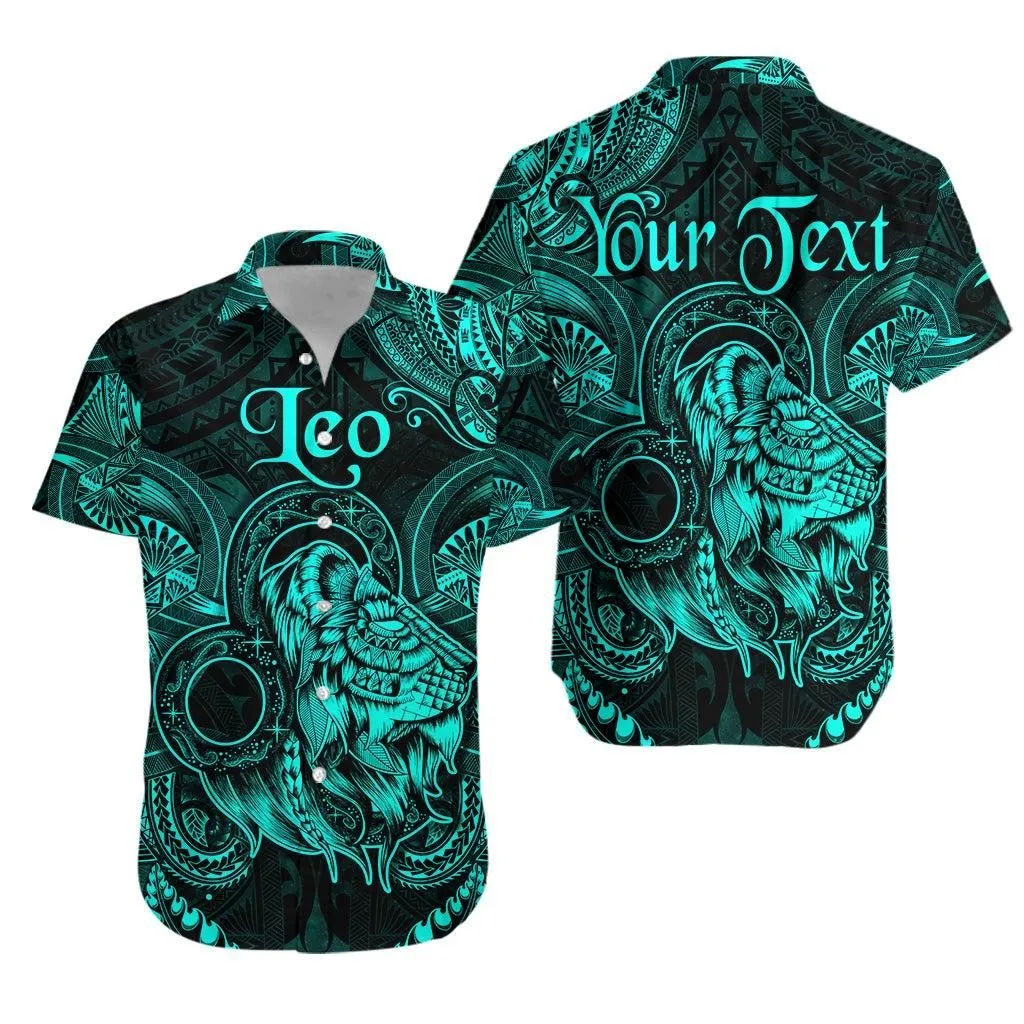 (Custom Personalised) Leo Zodiac Polynesian Hawaiian Shirt Unique Style   Turquoise Lt8_1