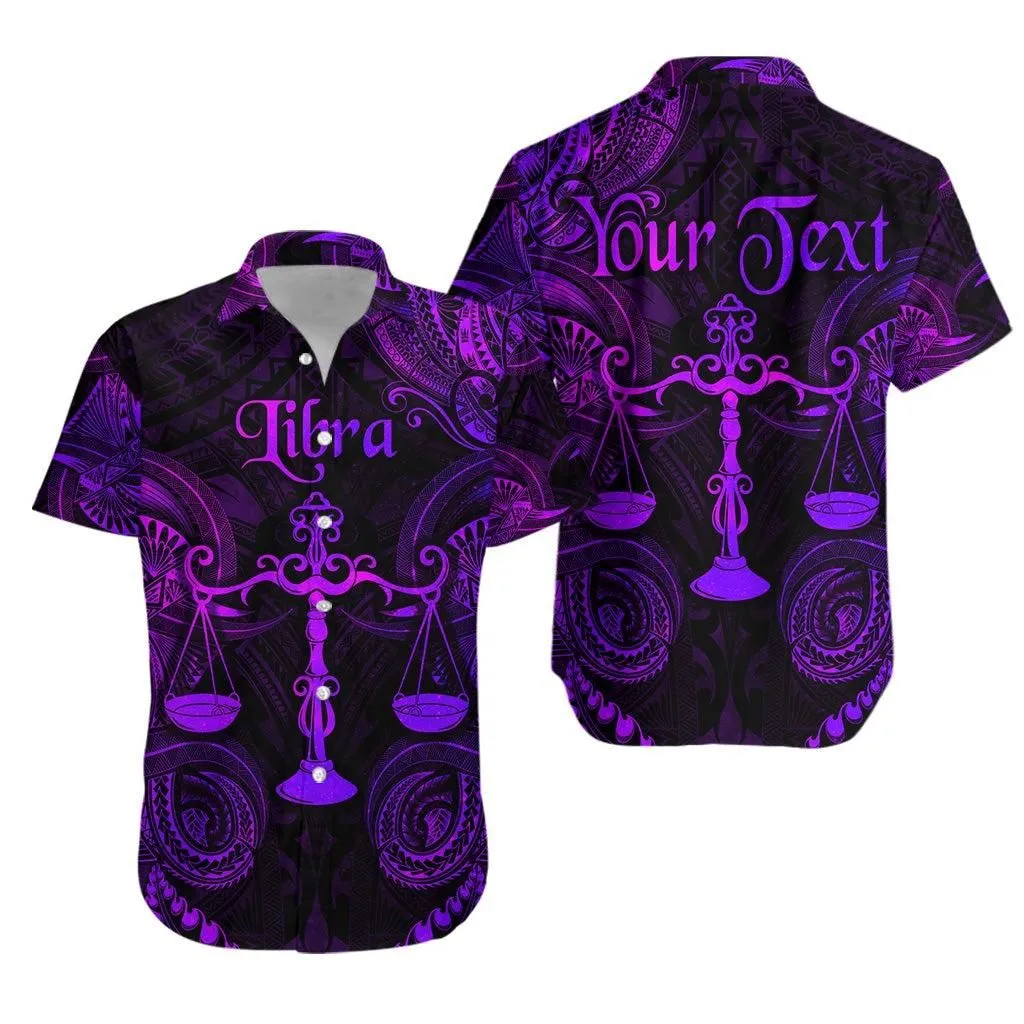 (Custom Personalised) Libra Zodiac Polynesian Hawaiian Shirt Unique Style   Purple Lt8_1