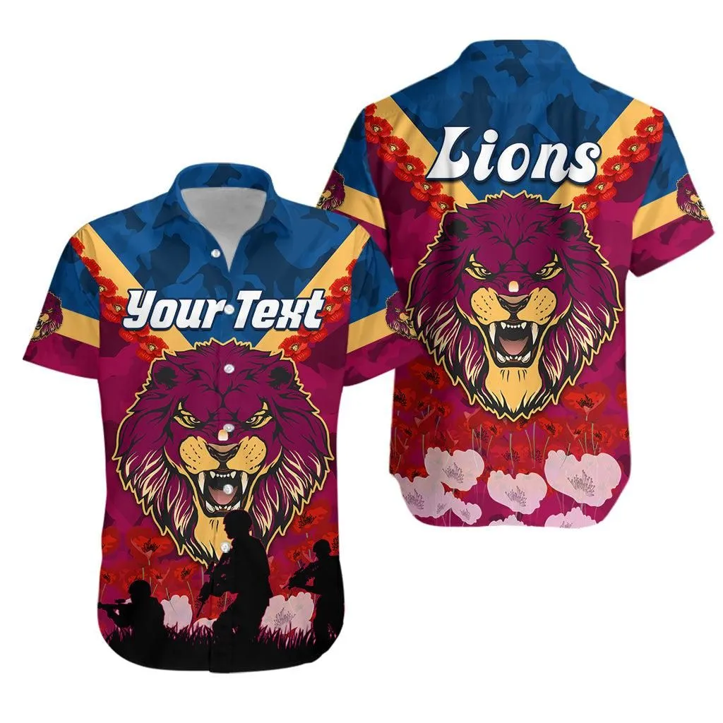 (Custom Personalised) Lions Anzac 2022 Hawaiian Shirt Brisbane Brissie Poppy Flowers Lt13_0