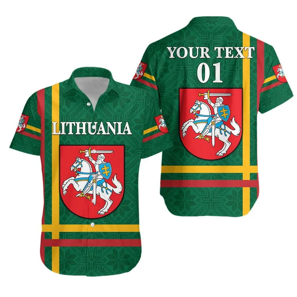 (Custom Personalised) Lithuania Hawaiian Shirt Coat Of Arms Lietuva Flag Style   Green Lt8_1