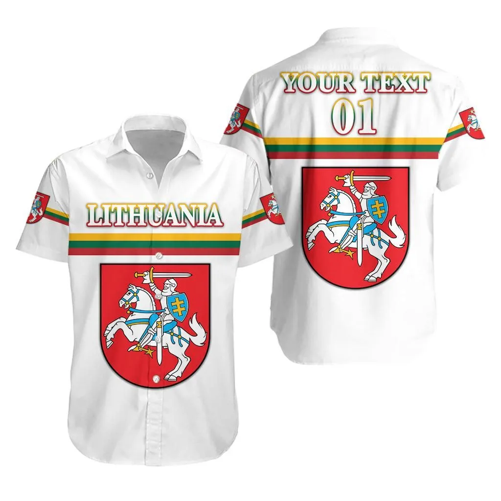 (Custom Personalised) Lithuania Hawaiian Shirt Coat Of Arms Lietuva Flag Style   White Lt8_1