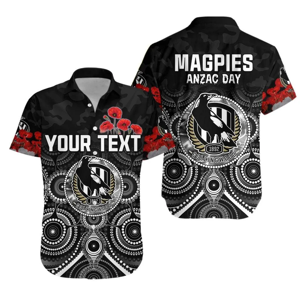 (Custom Personalised) Magpies Anzac 2022 Hawaiian Shirt Collingwood Football Aboriginal Poppy Flowers Lt13_0