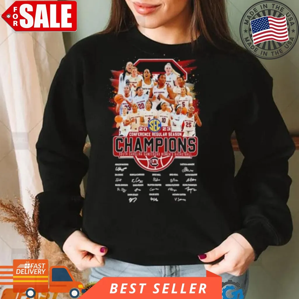 South Carolina Gamecocks WomenS Basketball 2023 Conference Regular Season Champions Signatures Shirt Trending