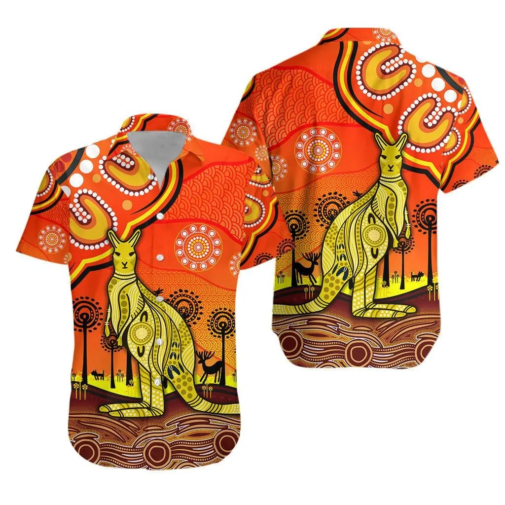 Aboriginal Art Kangaroo Hawaiian Shirt Indigenous Unique Vibes   Orange Lt8_1