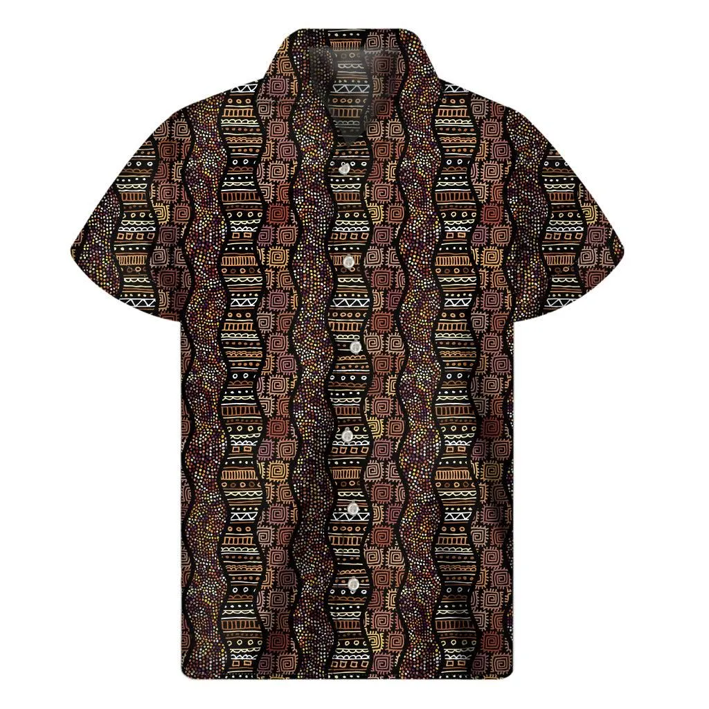 African Afro Inspired Pattern Print Mens Short Sleeve Shirt_1
