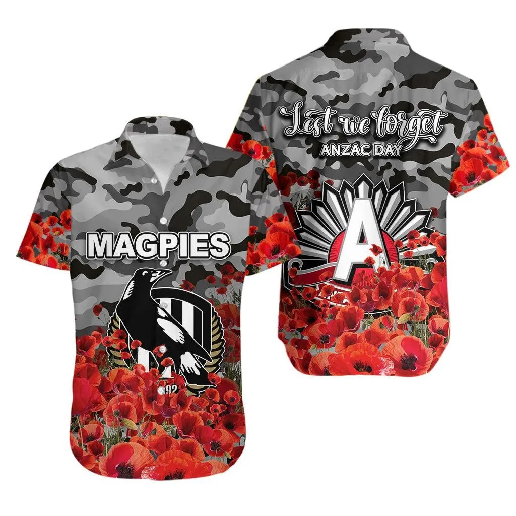 Anzac Day Magpies Hawaiian Shirt Poppy Flowers With Army Patterns Lt6_1