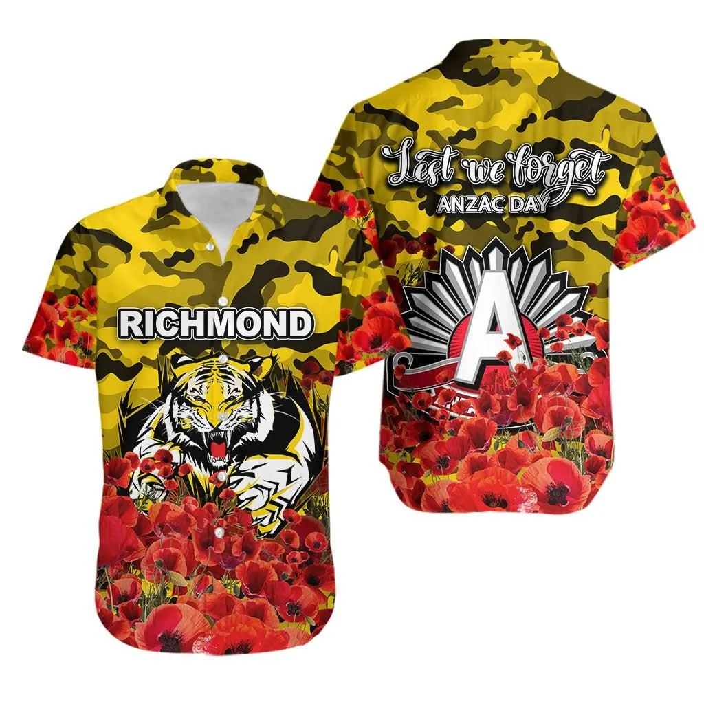 Anzac Day Richmond Hawaiian Shirt Poppy Flowers With Army Patterns Lt6_1