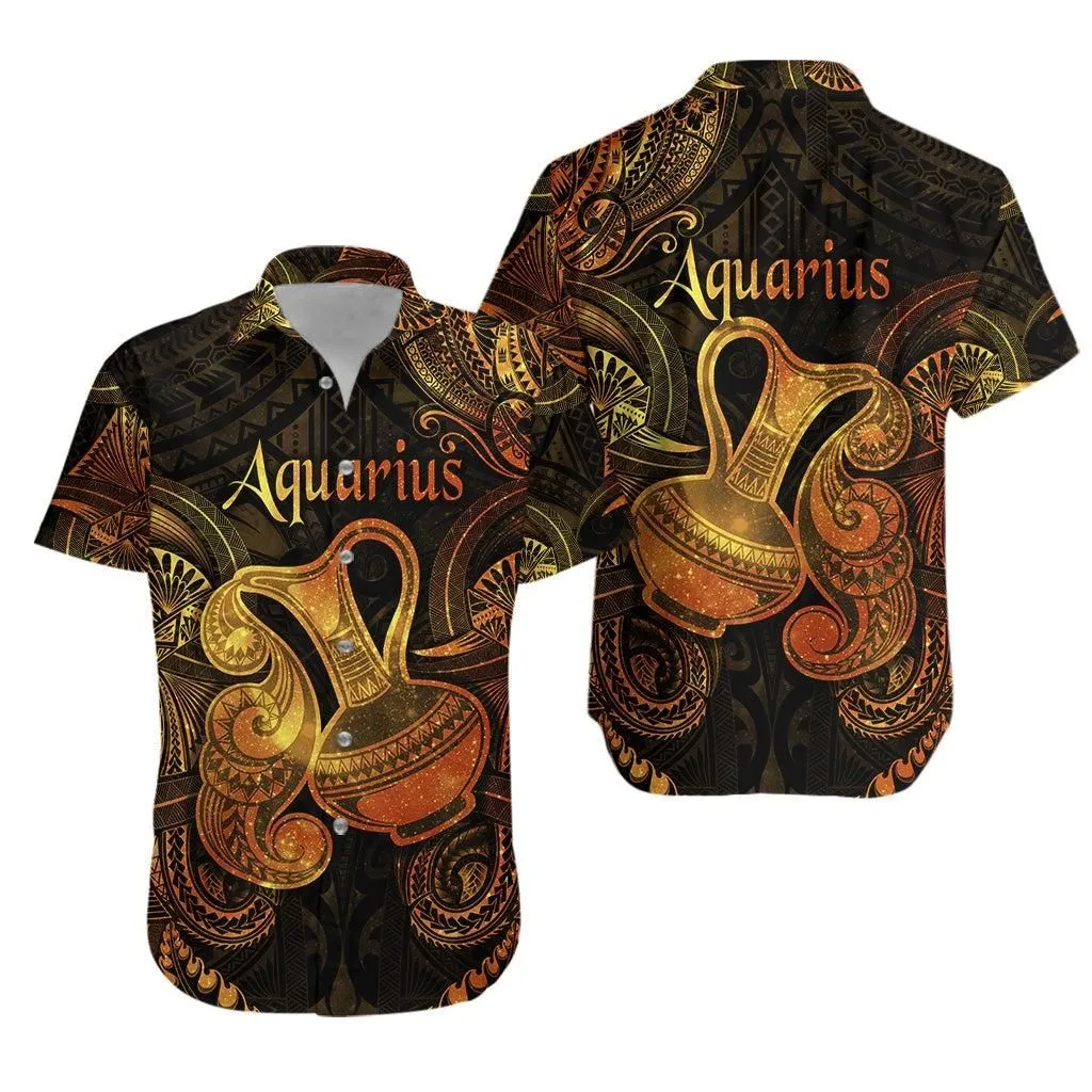 Aquarius Zodiac Polynesian Hawaiian Shirt Unique Style   Gold Lt8_1