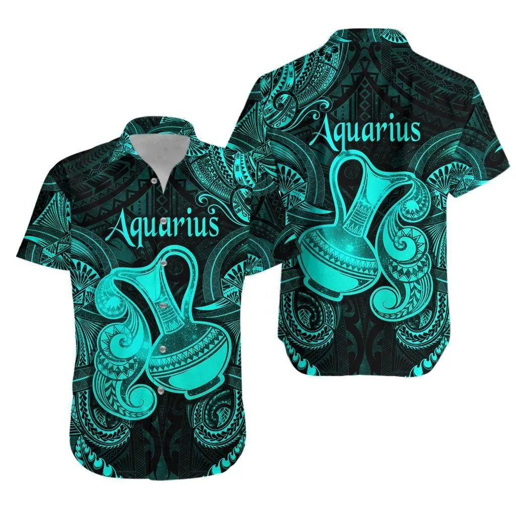 Aquarius Zodiac Polynesian Hawaiian Shirt Unique Style   Turquoise Lt8_1