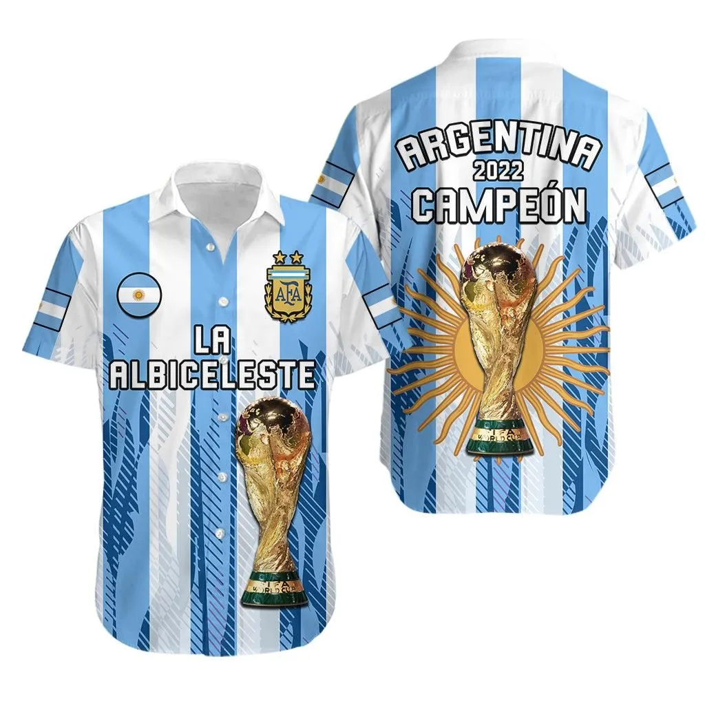 Argentina Football Hawaiian Shirt La Albiceleste Campeon Proud White 2022 Lt14_0