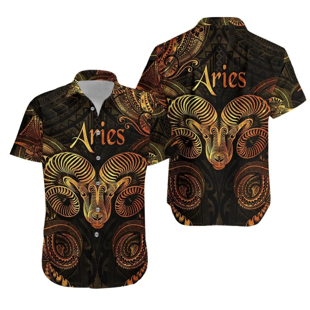 Aries Zodiac Polynesian Hawaiian Shirt Unique Style   Gold Lt8_1