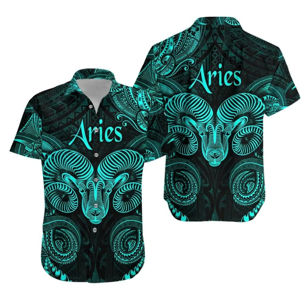 Aries Zodiac Polynesian Hawaiian Shirt Unique Style   Turquoise Lt8_1