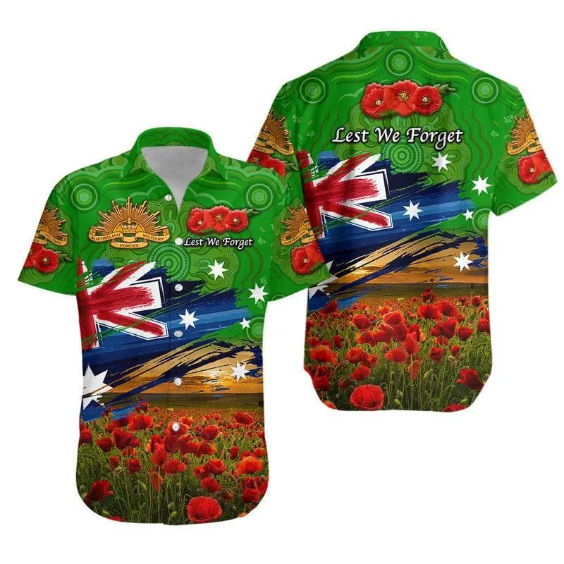 Australia Aboriginal Anzac Hawaiian Shirt Poppy Vibes   Green Lt8_1