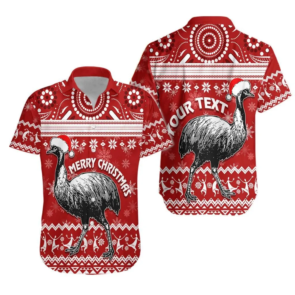 Australia Christmas Hawaiian Shirt Aboriginal Art   Santa Emu Bird Lt7_0