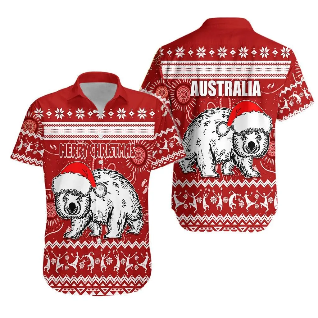 Australia Christmas Hawaiian Shirt Aboriginal Art   Santa Wombat Lt7_0